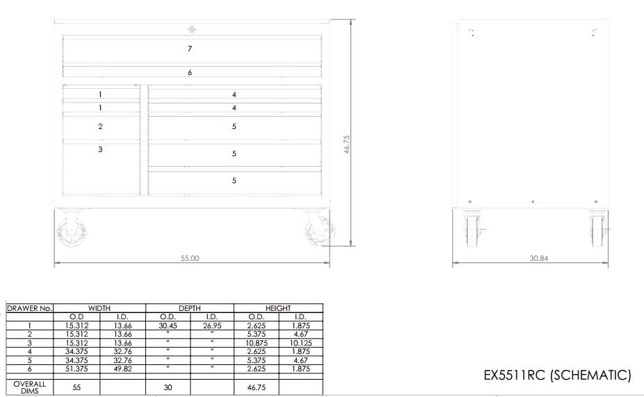 EX5511RC Roller Cabinet Specifications